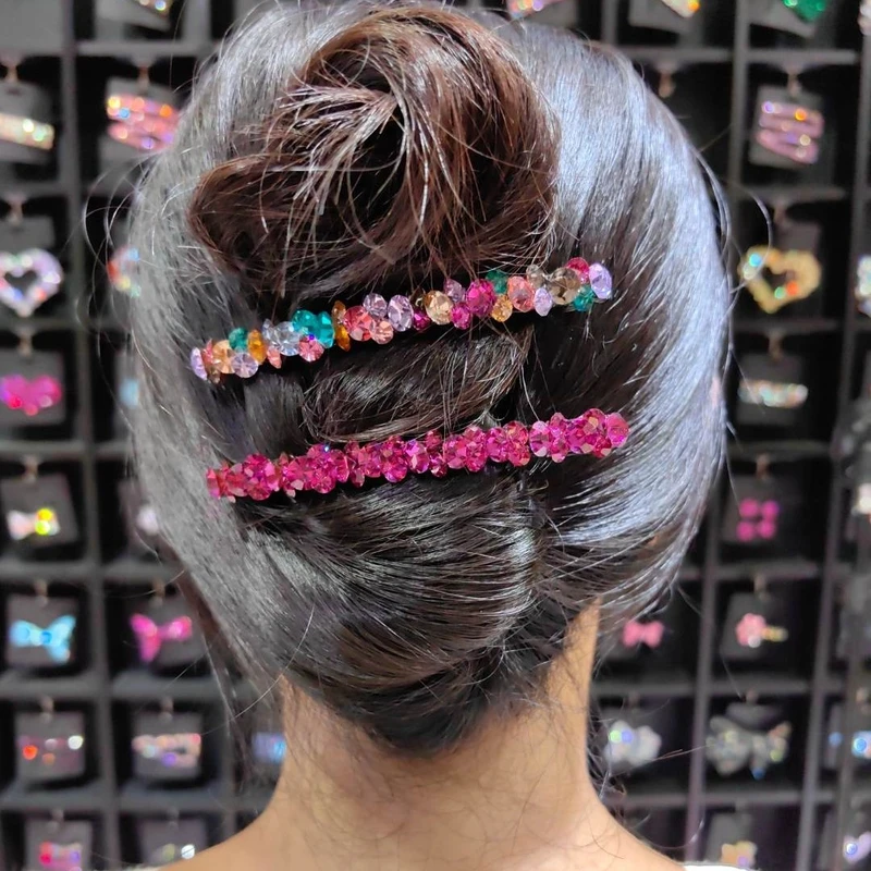 韩国施家水晶一字弹簧夹高端盘发夹网红爆款10公分弹簧夹发夹发饰