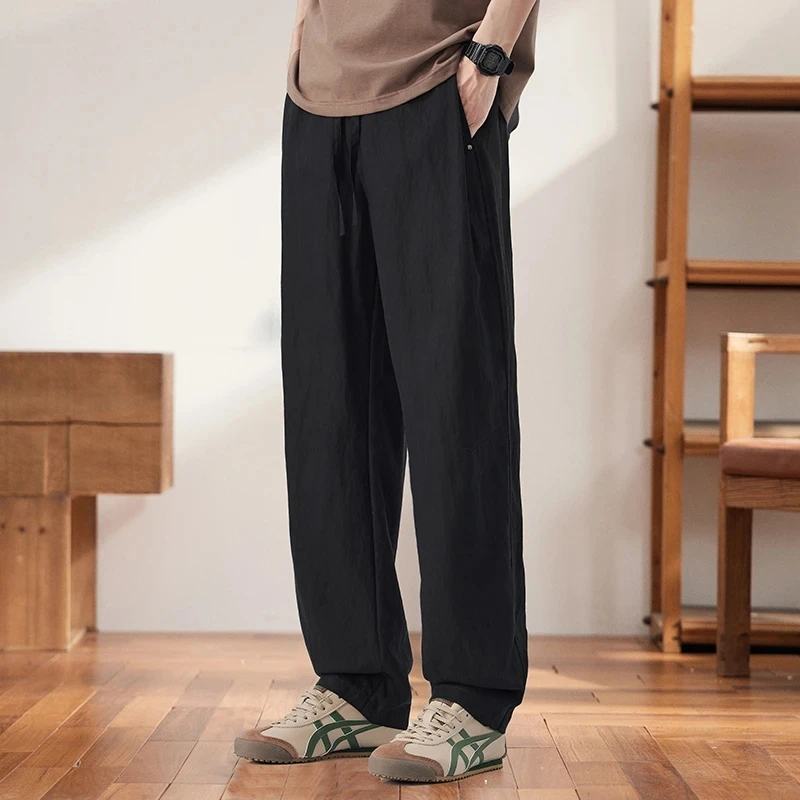 2025夏季新款轻薄透气垂感顺滑莱赛尔冰丝美式简约直筒裤休闲裤男