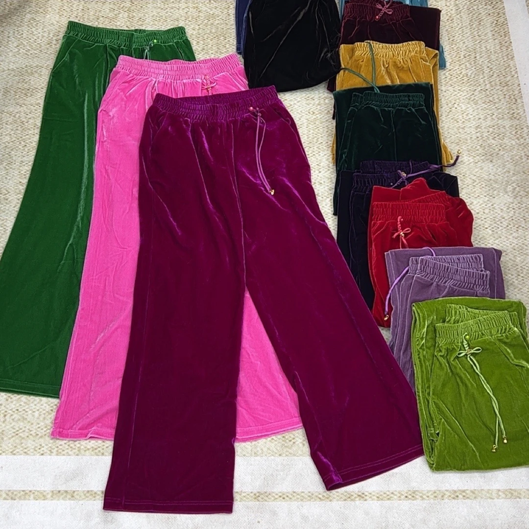 D-667秋冬加厚窄版直筒拖地裤彩色丝绒裤加厚款（105裤长）