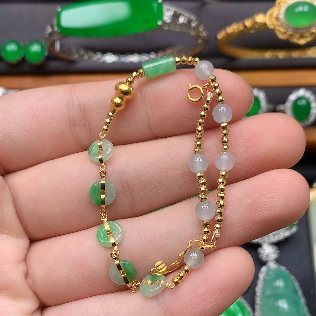 翡翠18K金镶嵌手链