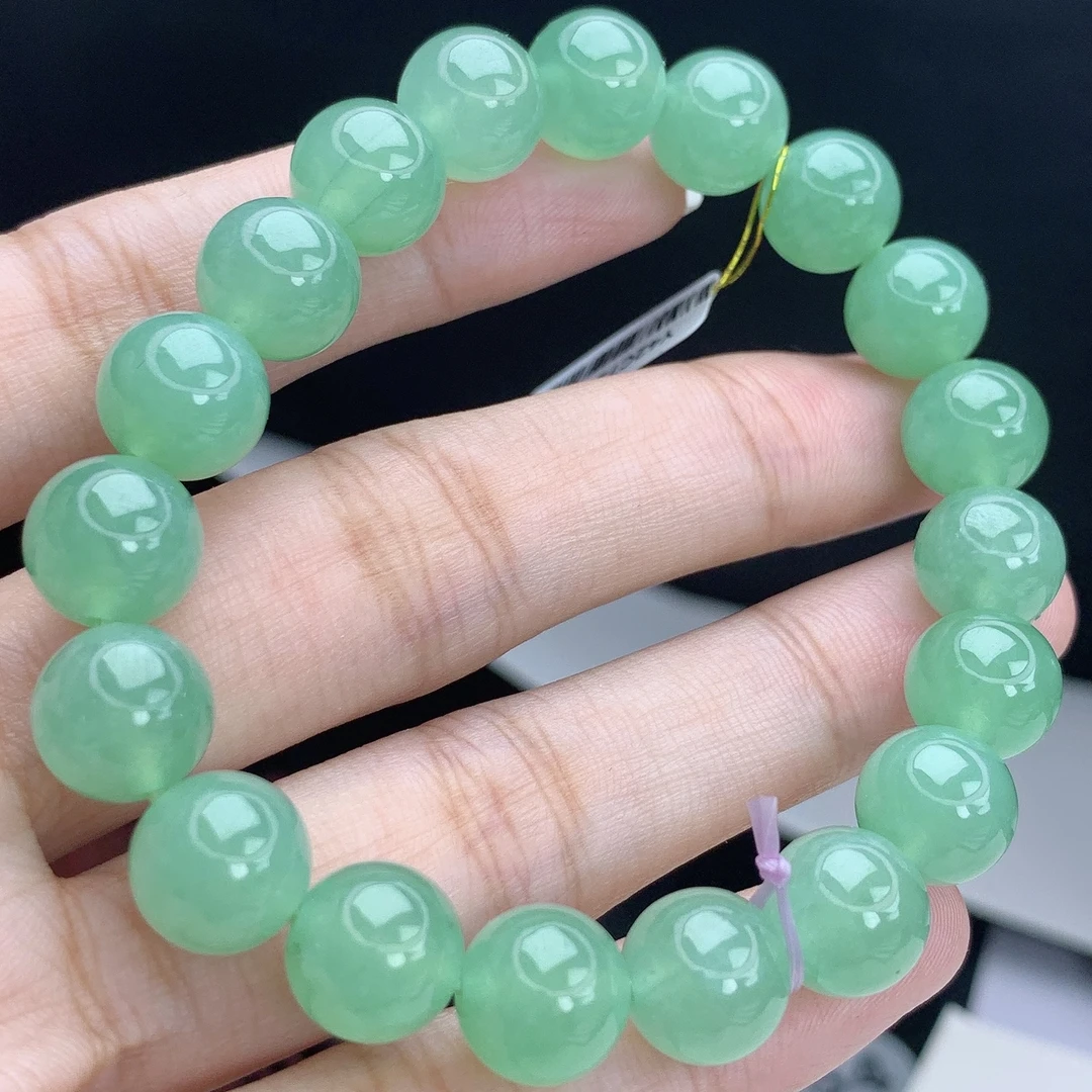 缅甸A货翡翠葡萄绿色圆珠手链手串单圈5QQ2T22卡10mm