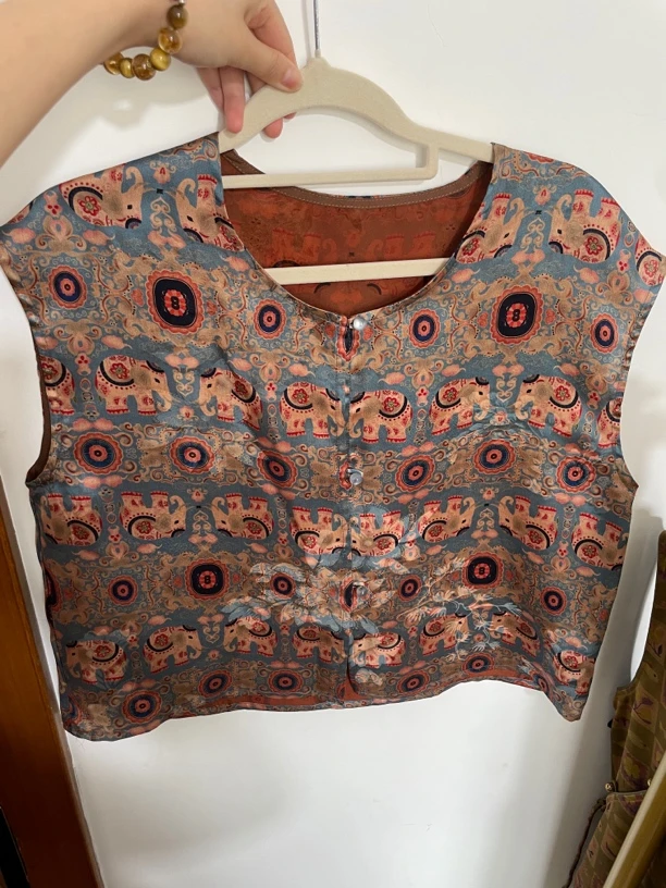 夏季女士桑蚕丝香云纱花罗大象图案背心开衫马甲小贝壳