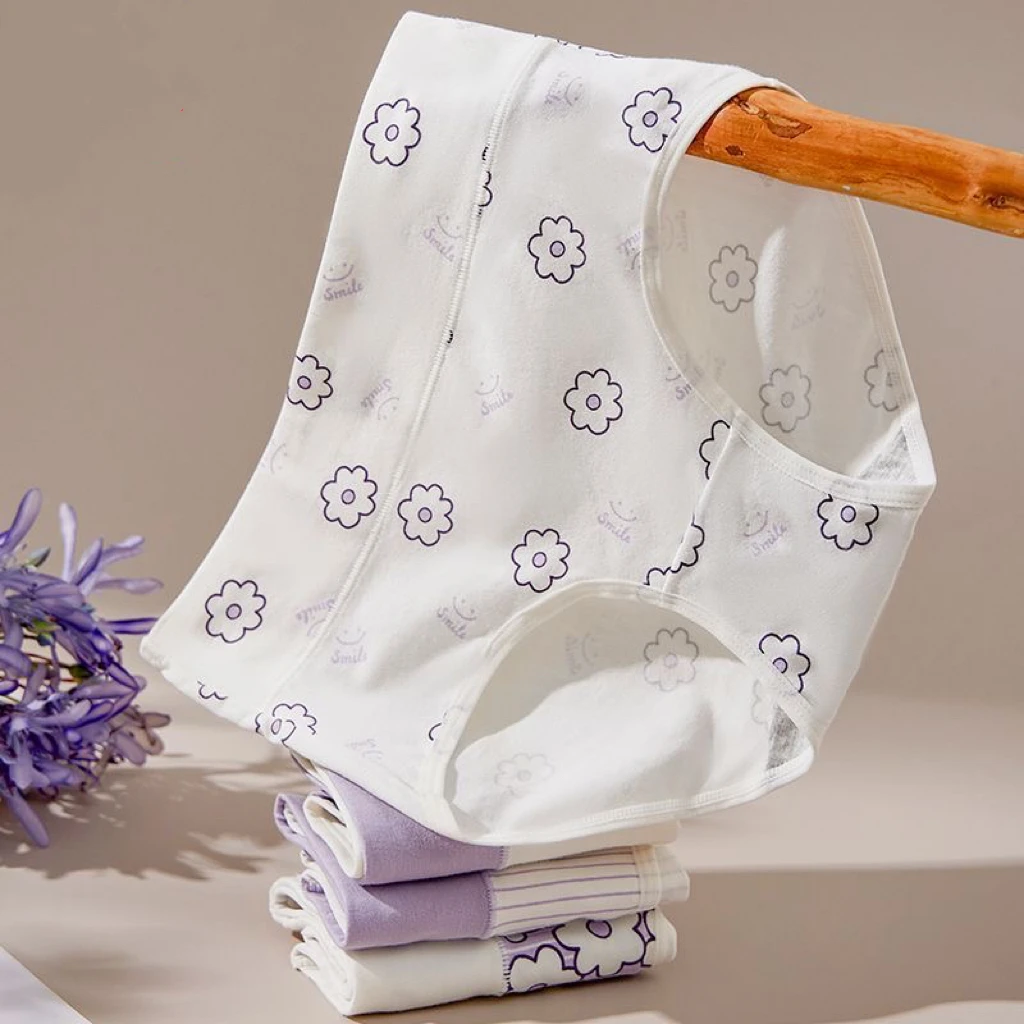 内裤女生纯棉中高腰抗菌胖妹妹大码初中生柔软透气儿童三角短裤头