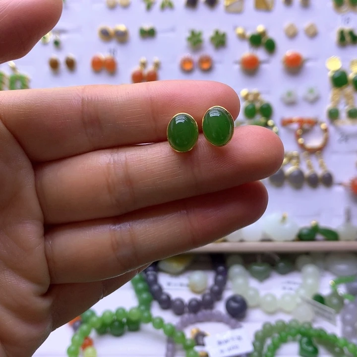 和田玉银S925镶嵌耳饰