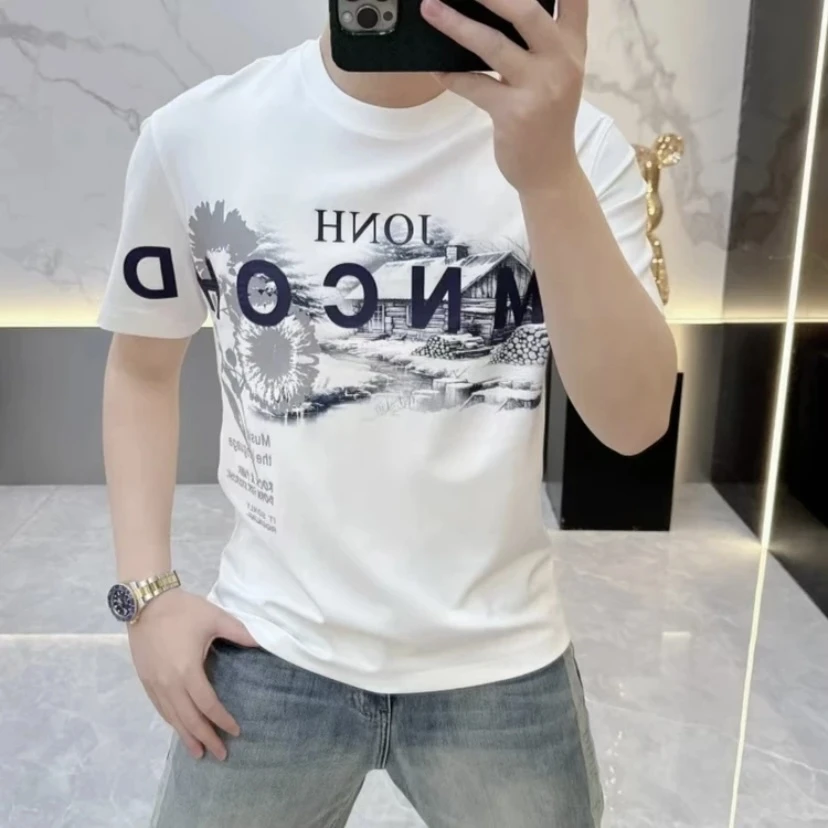 2025夏季新款男欧货时尚字母印花棉圆领短袖短袖男款爆款2025新款