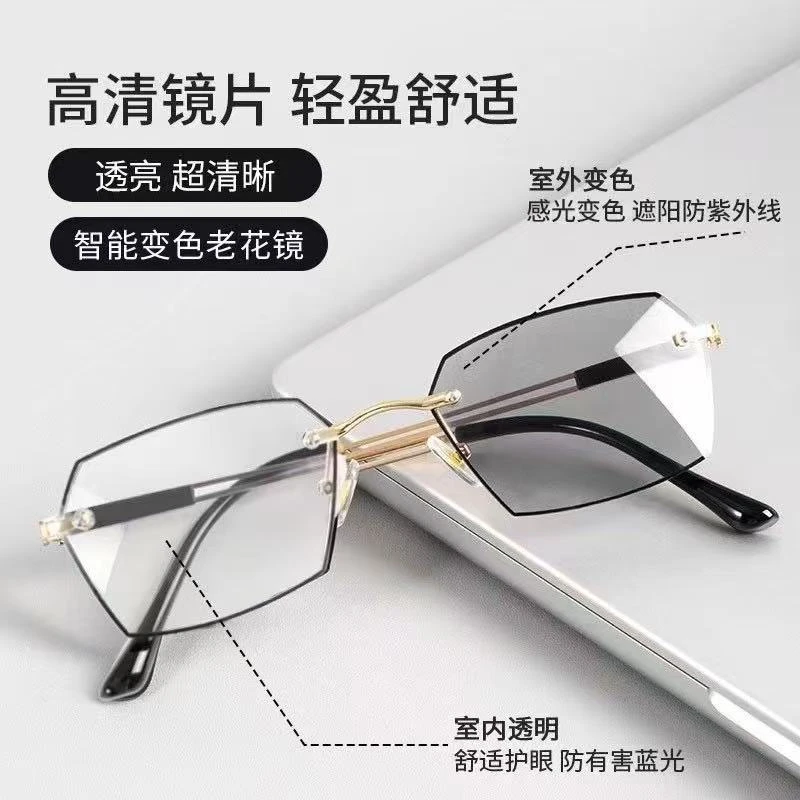 【新疆西藏包邮】金属双梁时尚变色防蓝光眼镜个性无边框
