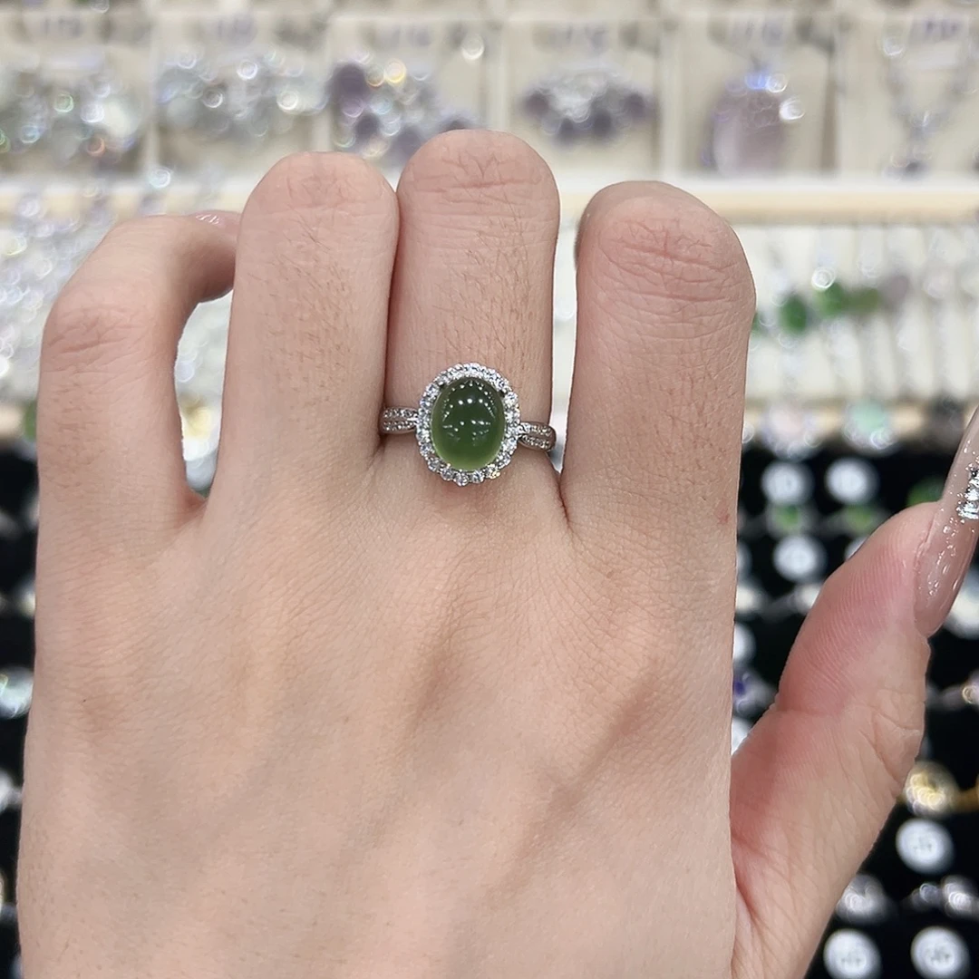 岫玉银S925镶嵌戒指