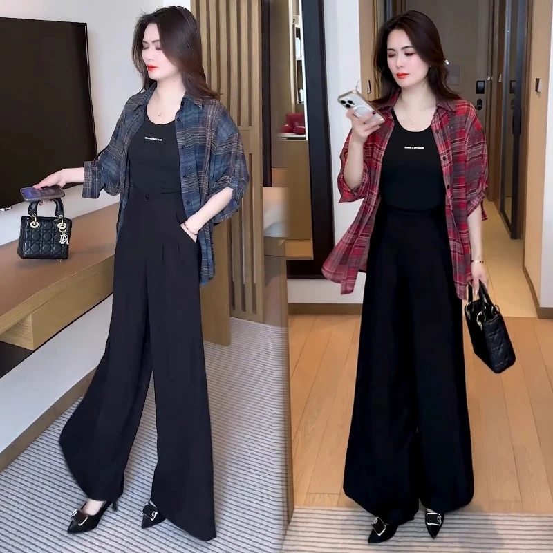 2025年夏季新款时髦洋气薄款宽松中长款插肩袖防晒衬衣潮格子衬衫