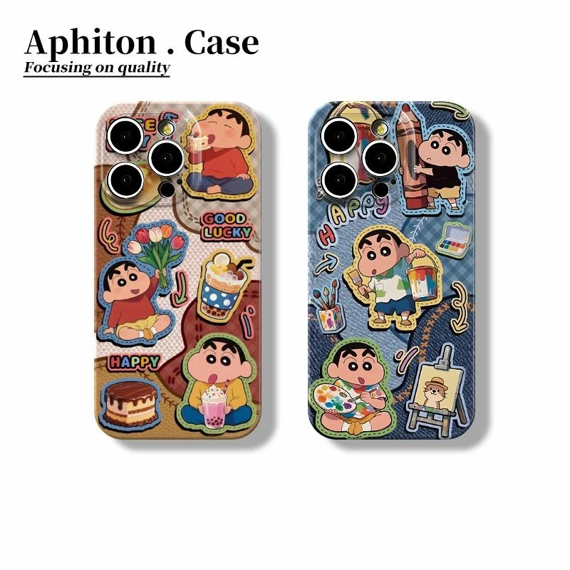 奥菲顿复古牛仔拼贴小新适用苹果16菲林手机壳华为vivo小米15oppo