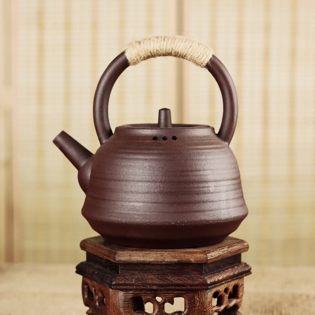 围炉煮茶深井老紫泥750毫升大容量提梁壶煮茶壶（卢美对）