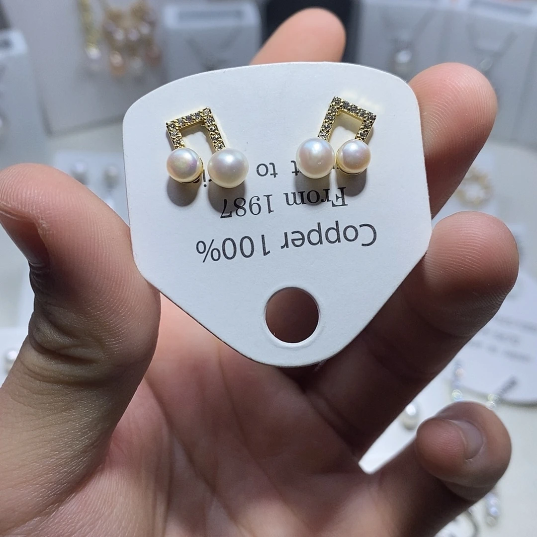 银S925镶嵌耳饰淡水珍珠