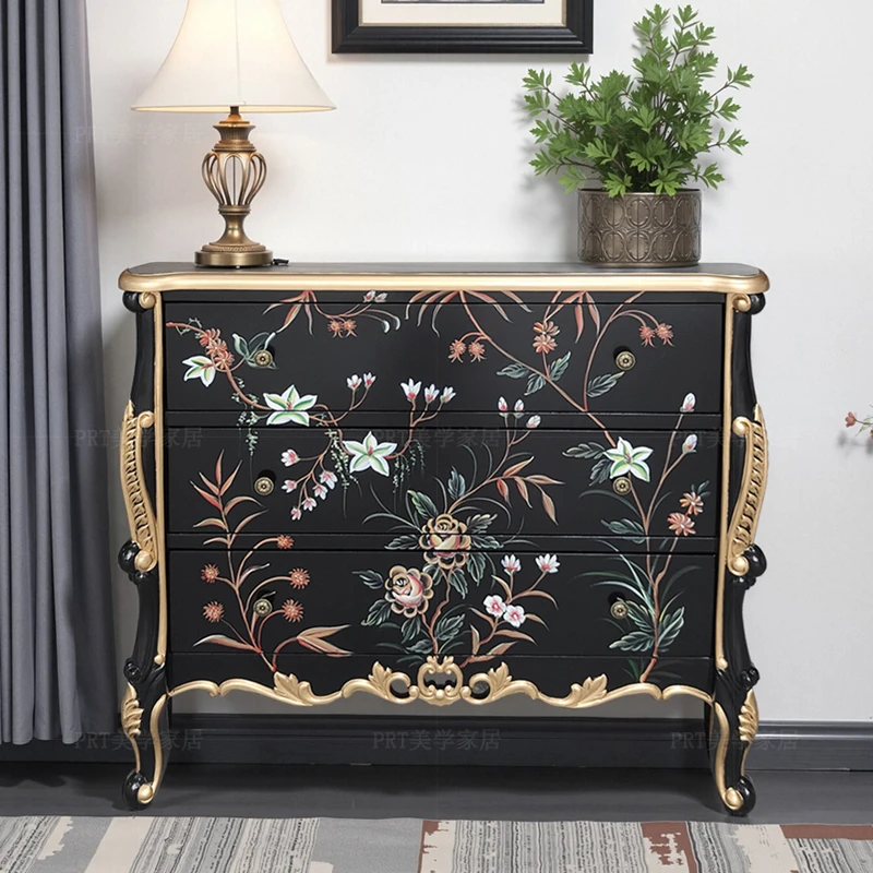 美式乡村复古玄关柜实木门厅柜卧室大容量储物三斗柜抽屉式置物柜