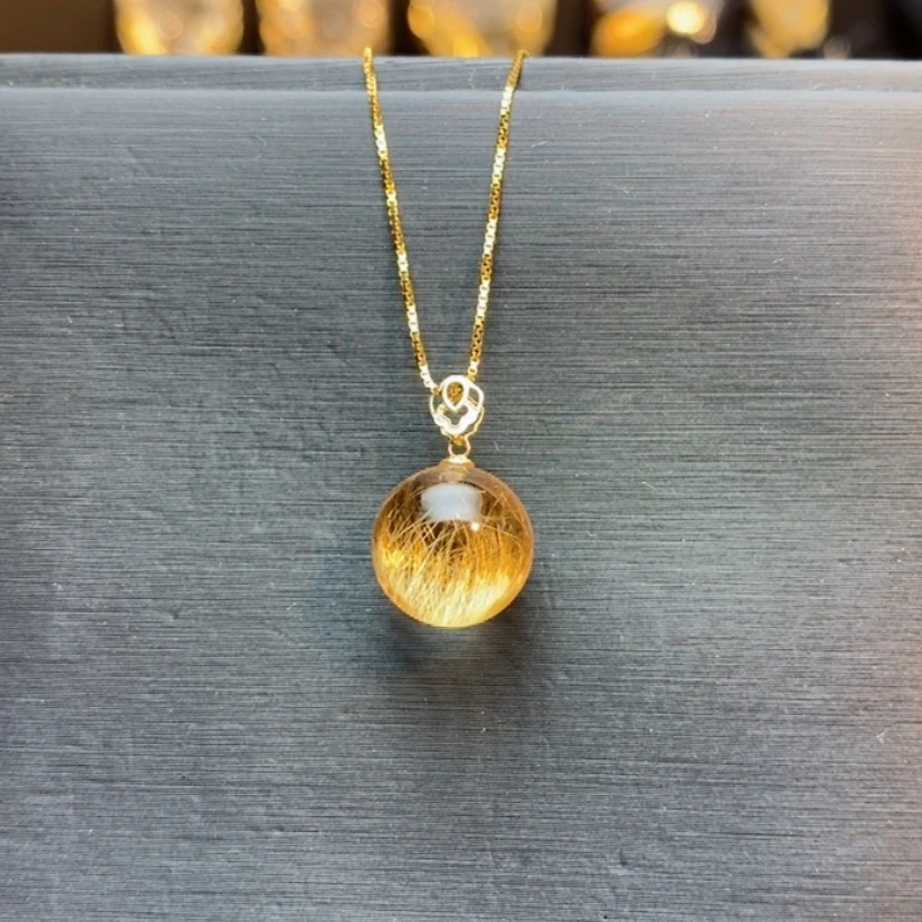 【闪购商品】18K金镶嵌颈饰发晶独**者天然发晶转运珠吊坠