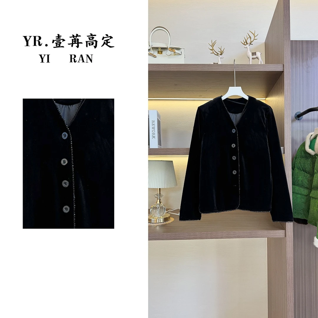 壹苒原创【华/丽】中式改良版设计师重磅丝绒气质开衫YC8239