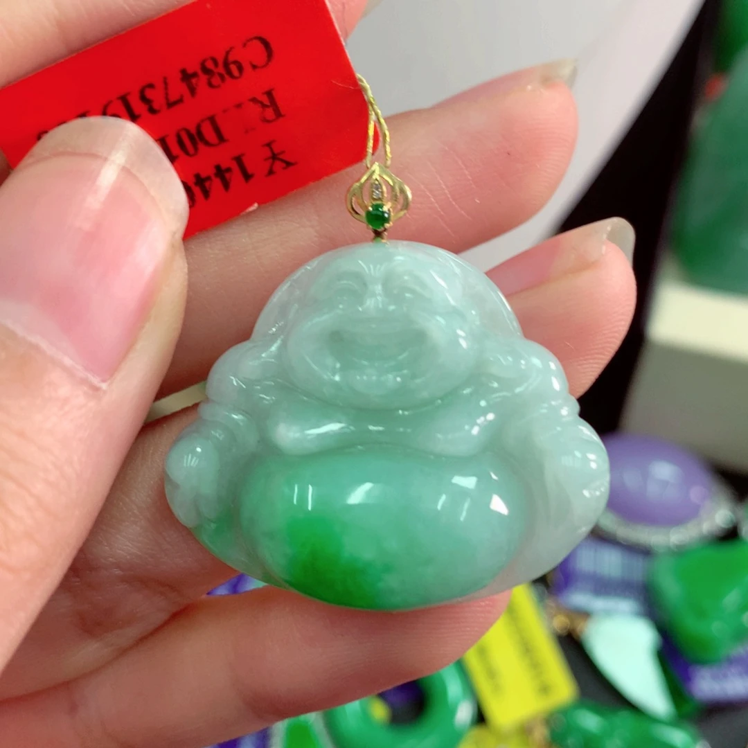 吊坠(不含链)18K金镶嵌翡翠