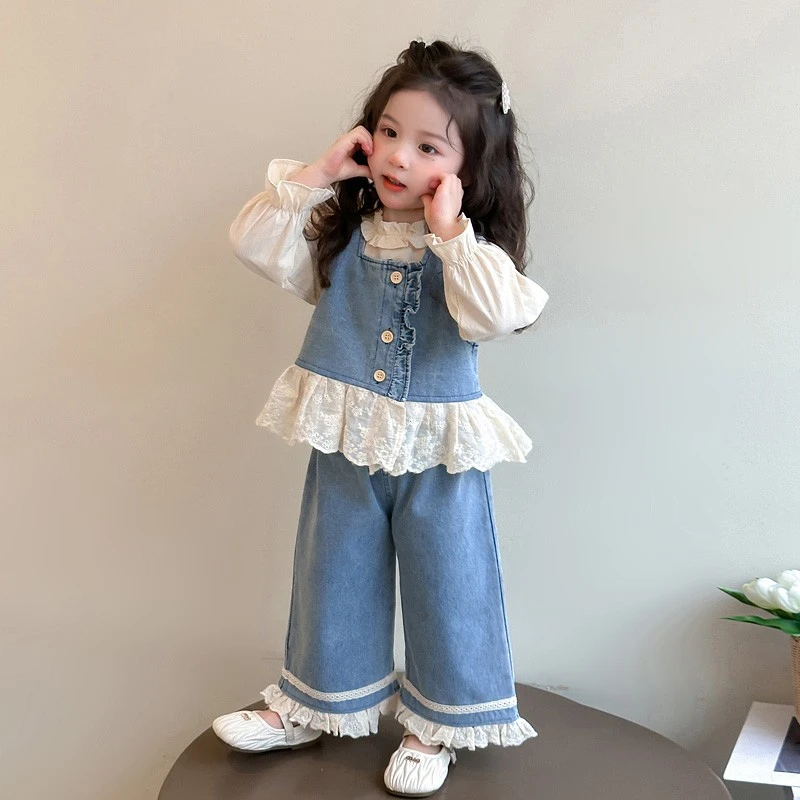女童套装春秋季2025新款洋气时尚儿童女宝宝韩版秋装牛仔套装潮