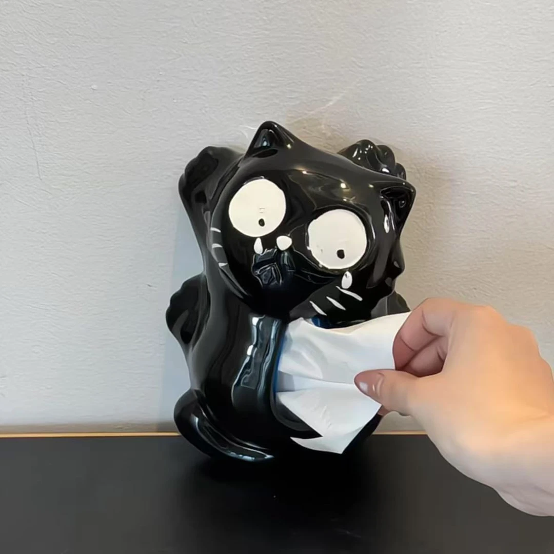 趴趴猫纸巾盒客厅桌面创意歪头猫抽纸盒餐桌高级感陶瓷餐巾收纳盒