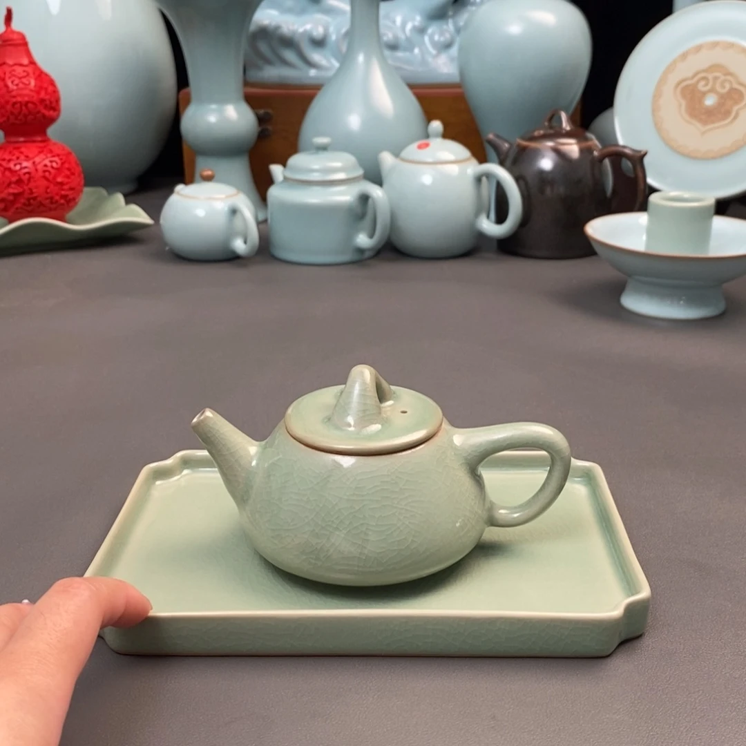 瓷片仿古青绿釉两件套微微瑕简包装