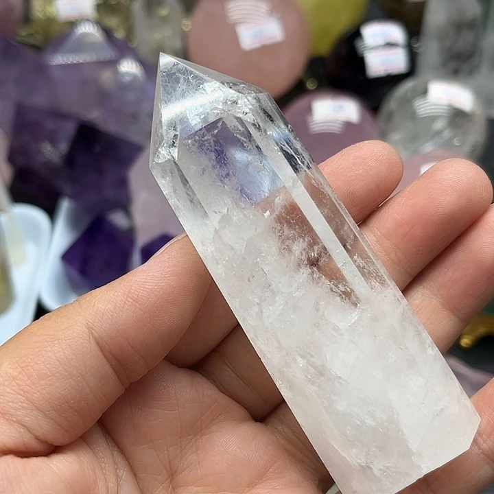 水晶珠宝半成品未镶嵌107克白水晶柱