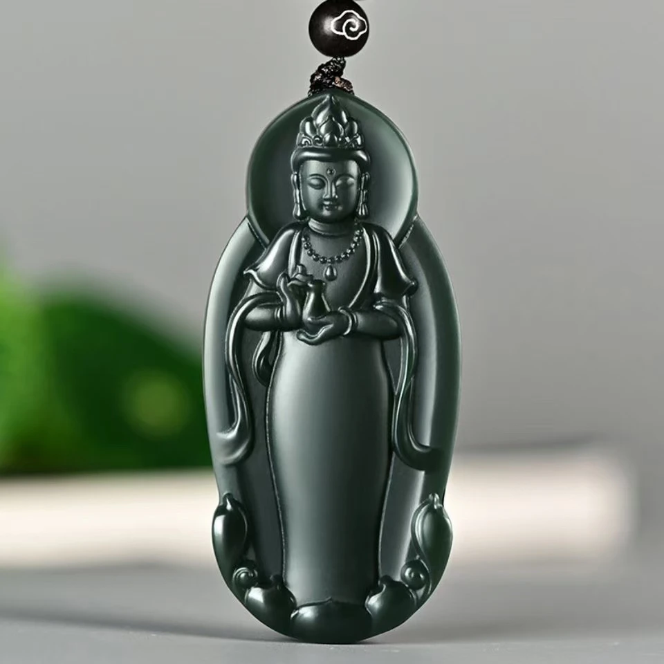 和田玉青玉新款宝瓶观音双面精雕玉牌多样性发货拍一发一