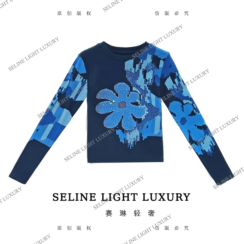 【25Q-632】太 2025 SELINE 原创太阳花印花时尚轻奢气质长袖T恤