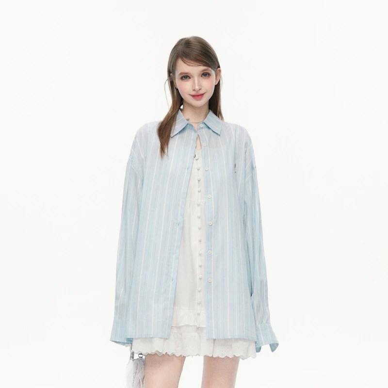 SPEAR YOUTH“糖水日记”薄款条纹衬衫肌理感防晒衫长袖后背开叉