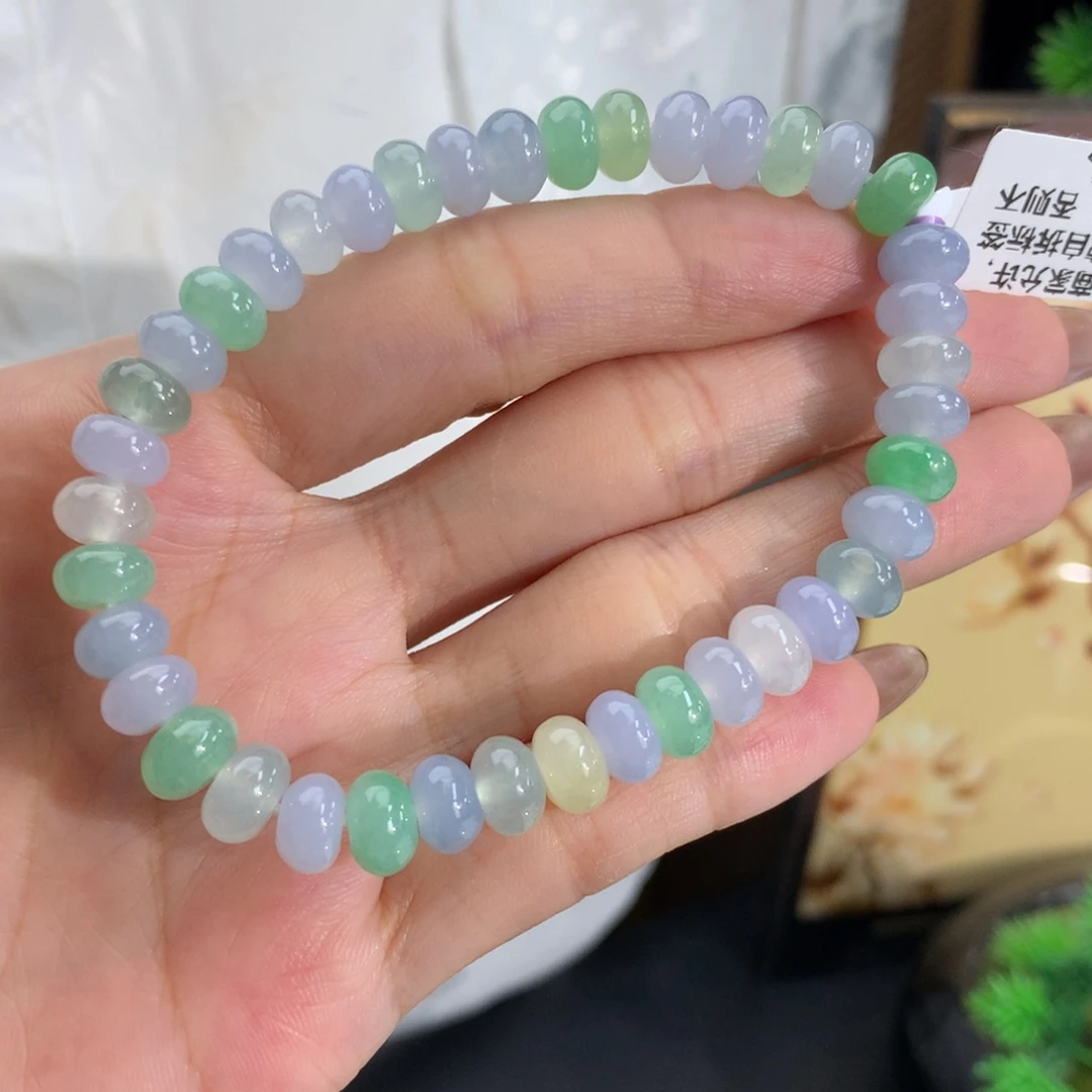 翡翠未镶嵌手串卡7.5-8冰胶多宝鼓珠手串