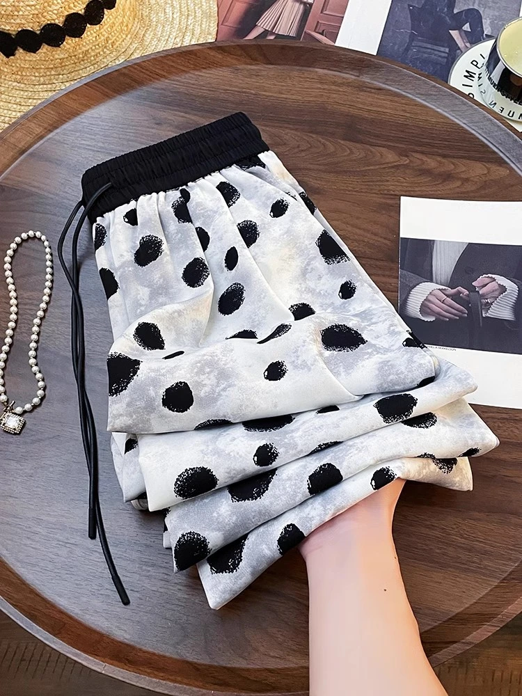 气质高级感复古波点休闲直筒裤女夏季2025新款高腰百搭显瘦阔腿裤