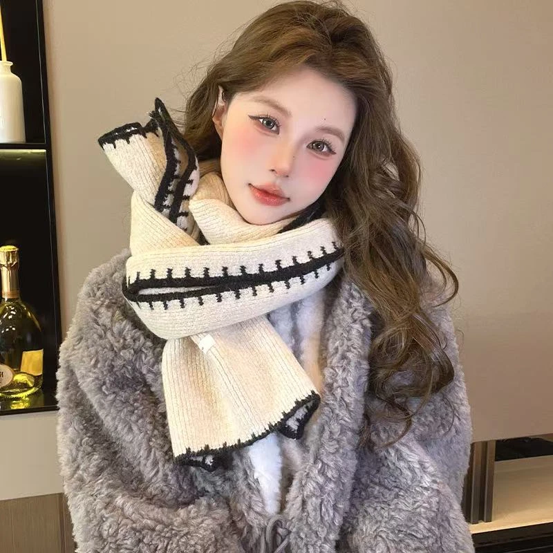 新款韩系针织毛线围巾学生时尚高级感系保暖百搭围脖