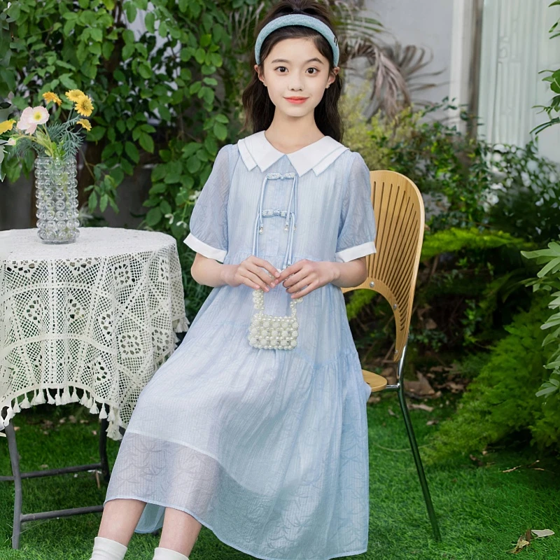 2025夏季新款国风女童连衣裙清新甜美青少年初中生娃娃领公主裙11
