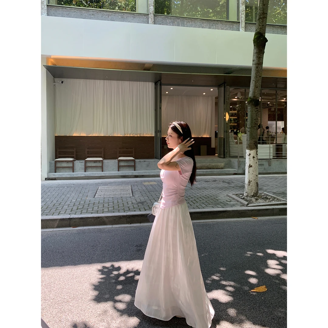 DCDC OFFICIAL流光漫步 微胖亮丝雪纺半身裙女飘逸a字长裙2m用量