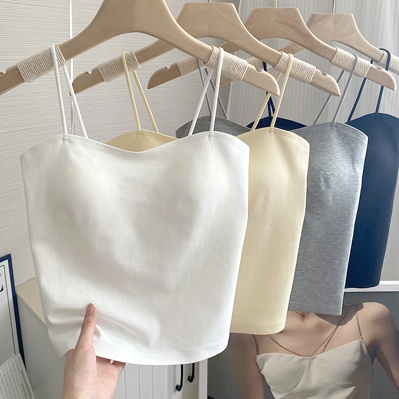 带胸垫吊带美背文胸一体女夏季薄款内搭一字领防走光性感外穿上衣