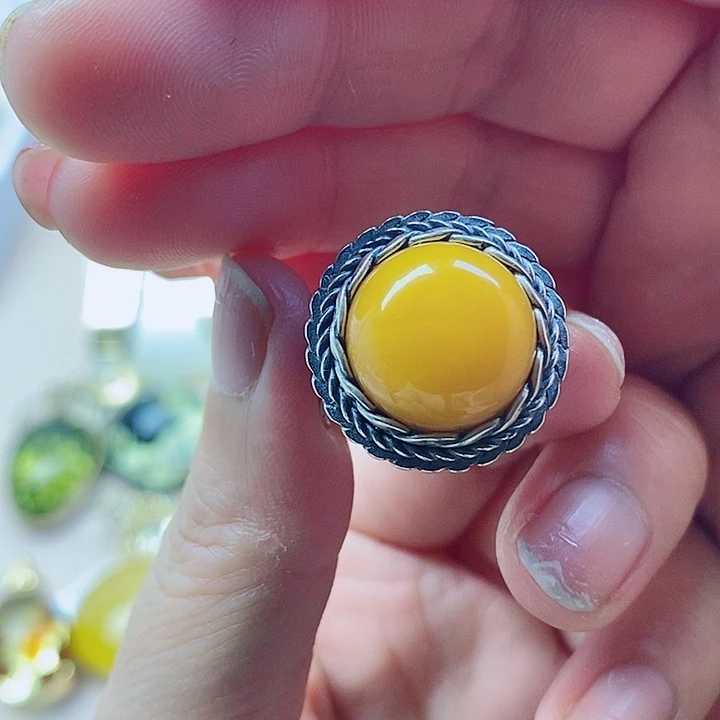 琥珀未镶嵌戒指蜜蜡戒指