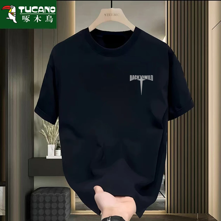 啄木鸟宽松型夏季圆领日常短袖印花T恤打底衫上衣学生韩版港风T恤