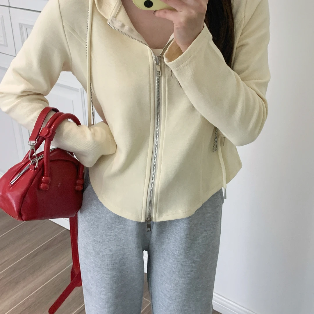 心蓝家 奶香周末 针织连帽卫衣开衫长袖上衣外套韩版女纯色小个子