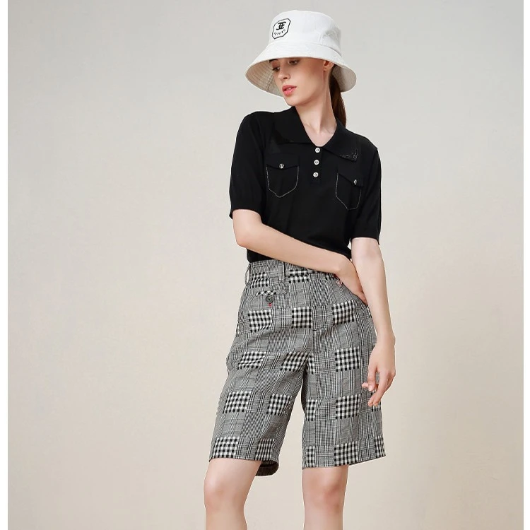 【设计感翻领上衣】JETEZO时尚柔软亲肤气质短袖针织衫BC1EC222A1