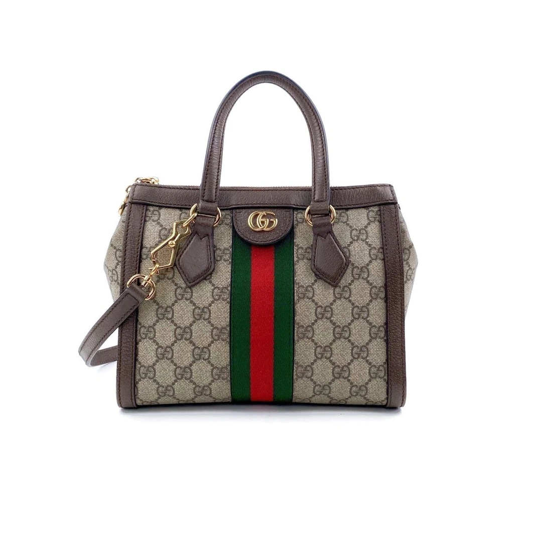 99新 GUCCI/古驰 老花牛皮Ophidia托特单肩包