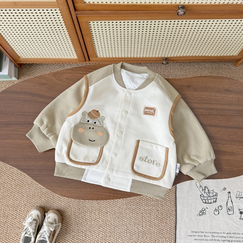 男童春款外套休闲风春秋新款棒球服男友风男宝单排扣套装卡通外出