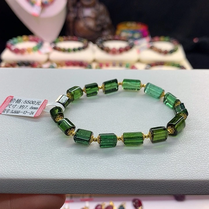 绿色碧玺手链未镶嵌绿色手串7.6mm