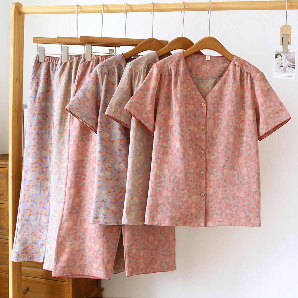 【洛丽塔】全棉纱布家居服短款睡衣复古纯棉睡衣短袖长裤