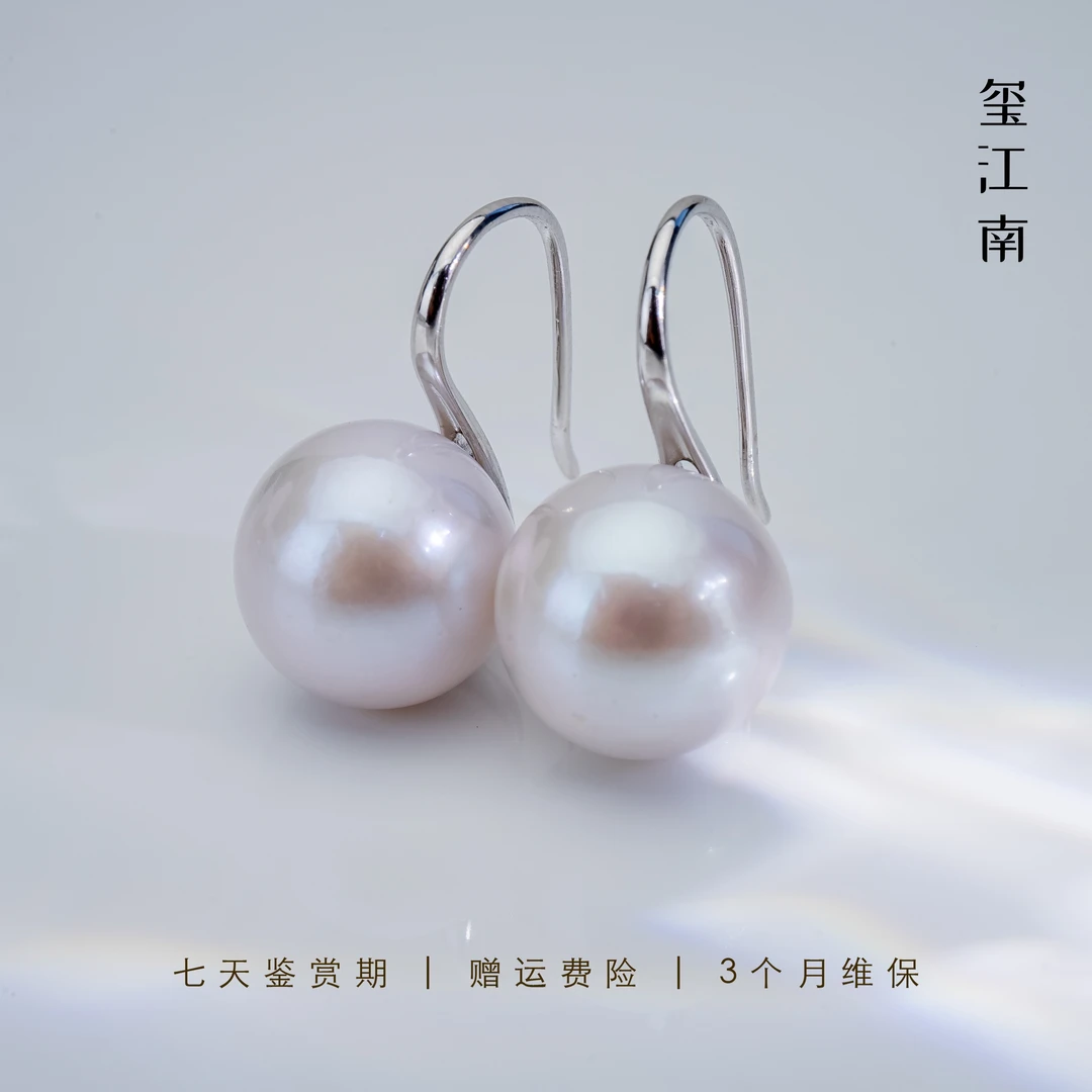 淡水珍珠高跟鞋耳勾S925银大点位正圆耳钉气质耳饰12-13mm FE005