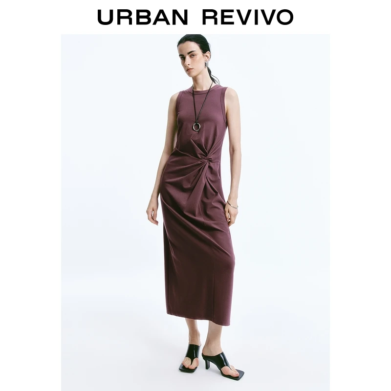 UR2025夏季新款女装法式简约扭结修身无袖连衣裙UWM750062