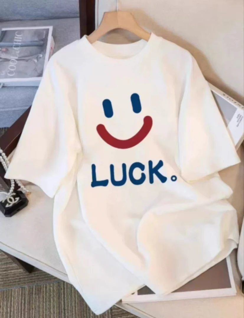 夏季时尚宽松印花潮流春夏卡通圆领设计感短袖-LUCK笑脸