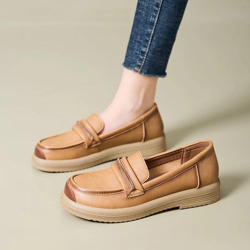 2025春季新款复古小皮鞋平底单鞋百搭女鞋软底软面真皮乐福鞋防滑