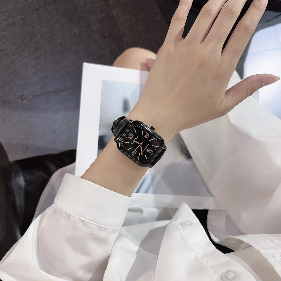 Coliy Kiss潮流气质个性女士时尚小众轻奢方形防水日历石英腕表