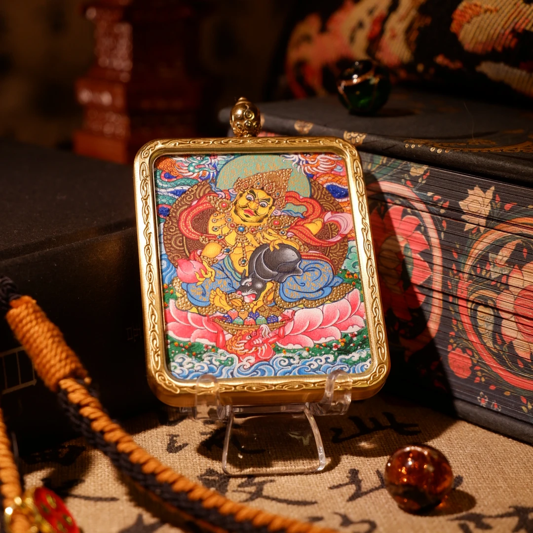 唐卡吊坠真品西藏纯手绘【黄C】高卡青海热贡非遗矿物颜料正品保真