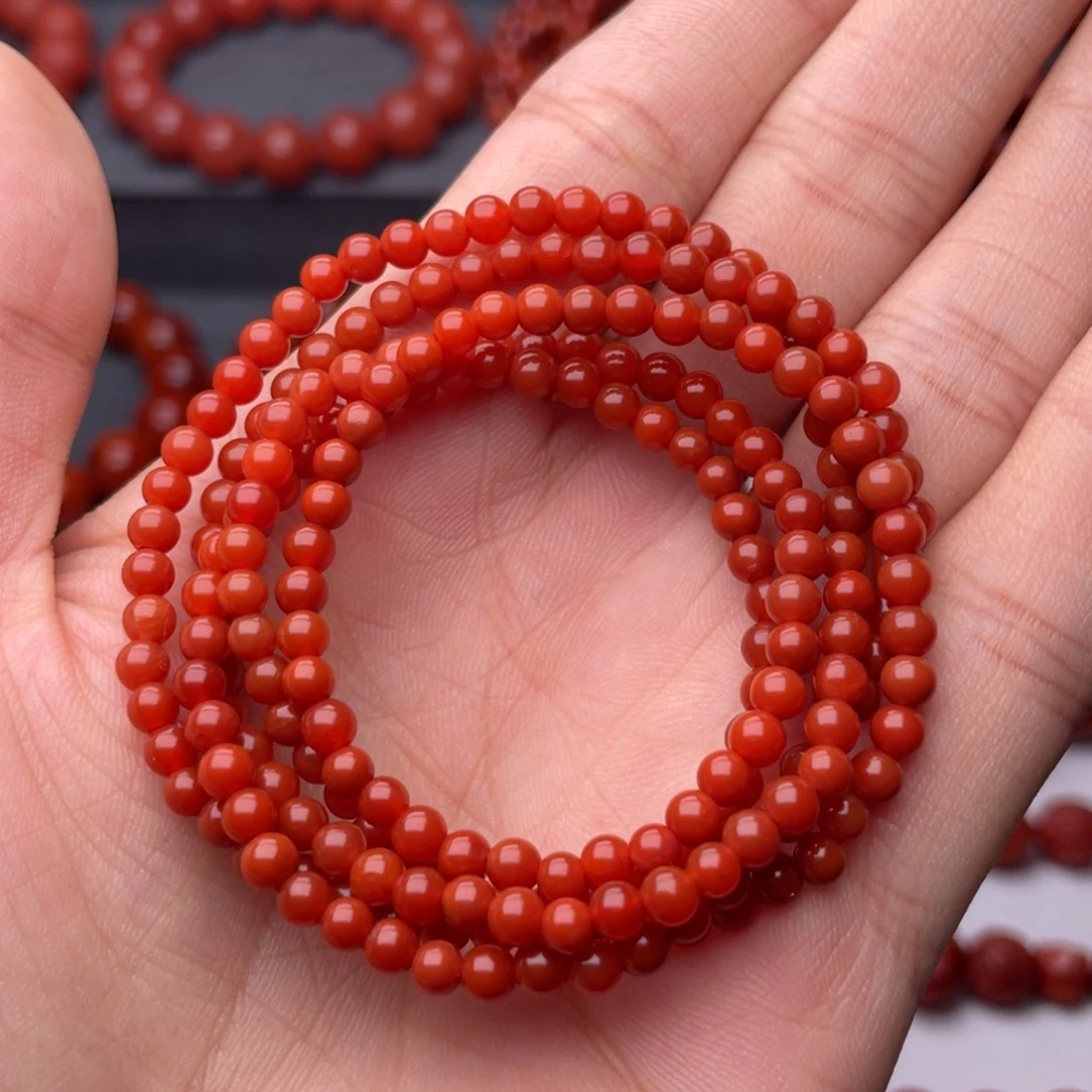 南红玛瑙未镶嵌手串H3.9mm顶品瓦西满肉偏锦红长链