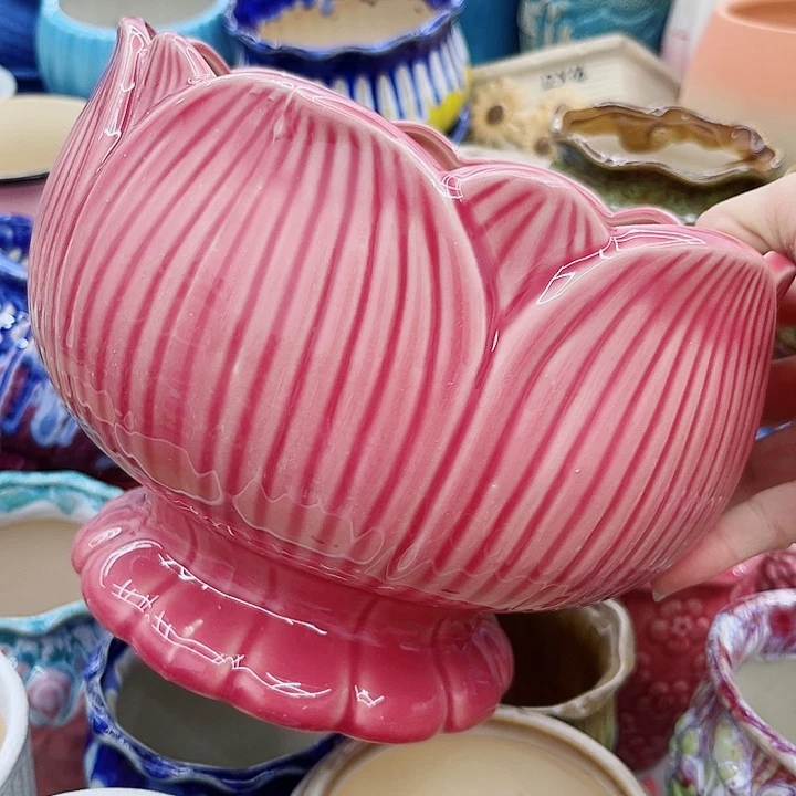 多肉绿植陶瓷花盆9.9包邮，有孔