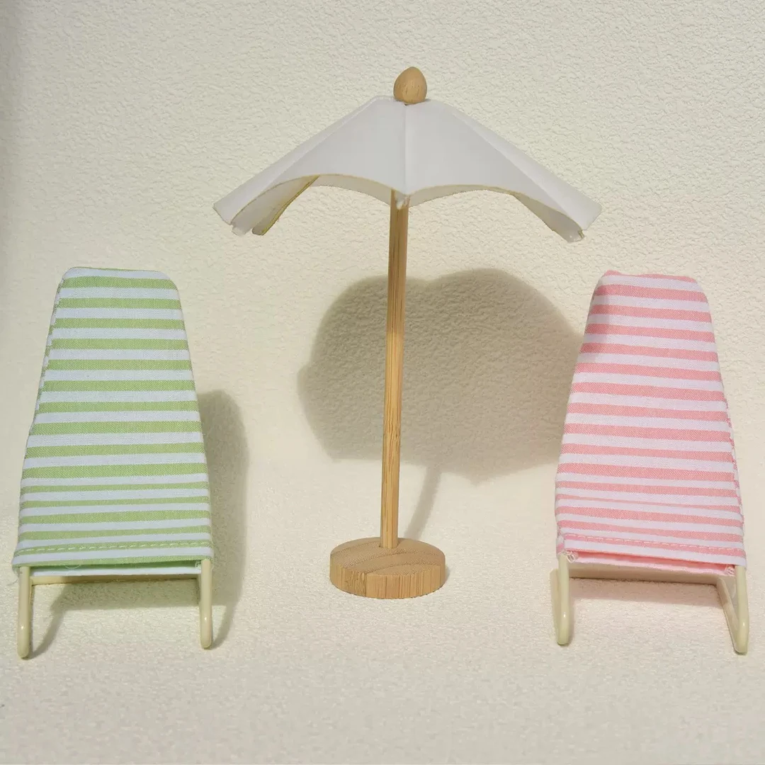 1:12微缩模型沙滩度假场景套装 迷你遮阳伞仿真藤编沙发躺椅组合