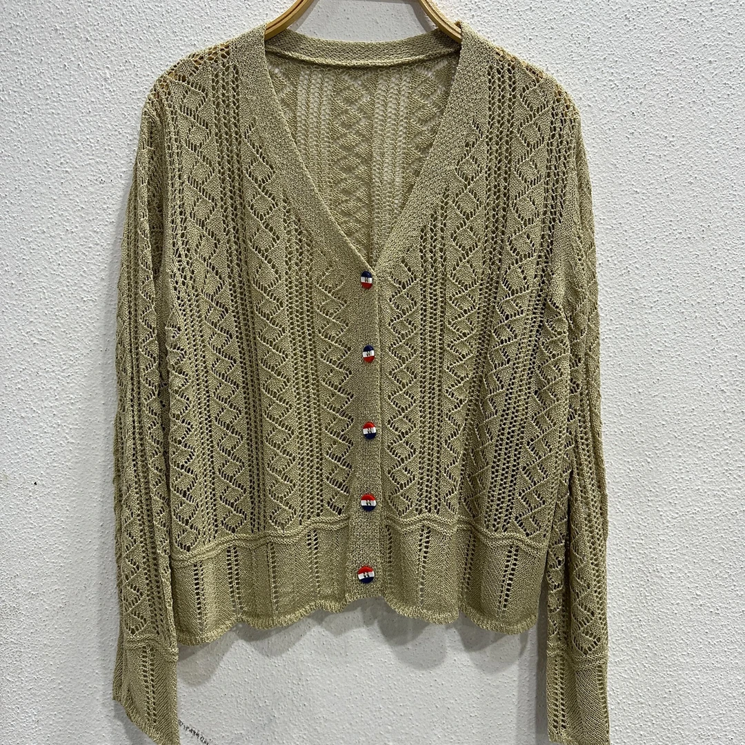 [妍姐优选]DM0052.镂空亚麻中袖针织时尚简约透气开衫.